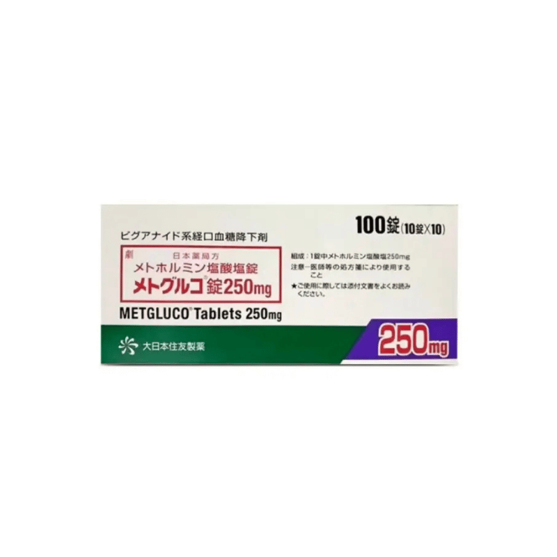 Sumitomo Pharma Metgluco Tablets 250mg Metformin Hydrochloride 100 Tablets